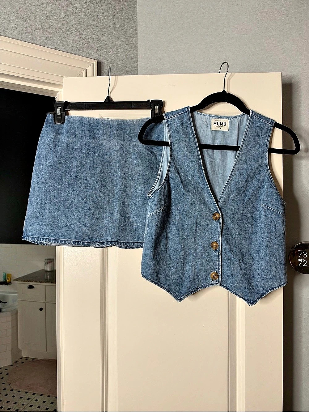 MUMU Denim Vest & Mini Skirt Set